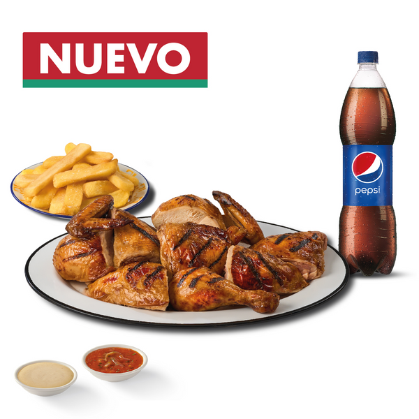 POLLO ENTERO A LA PARRILLA + PAPAS Y GAS