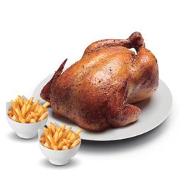 1 pollo asado + 2 papas normales