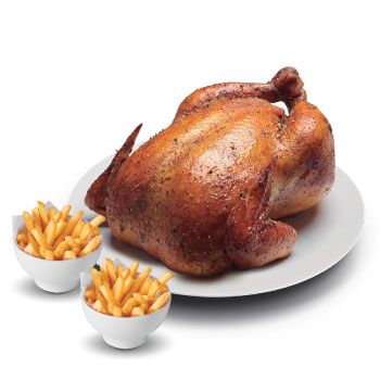 1 pollo asado + 2 papas normales